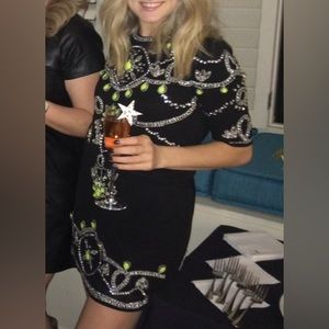River Island black mini dress with silver and yellow beading and sequins